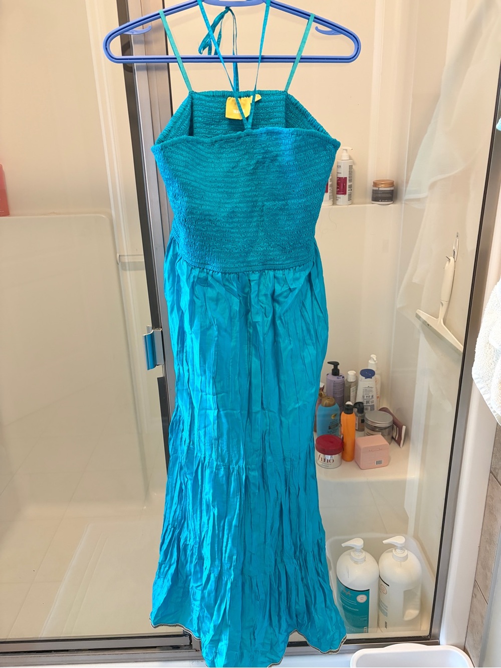 Maude Teal Smocked Halter Maxi Dress
